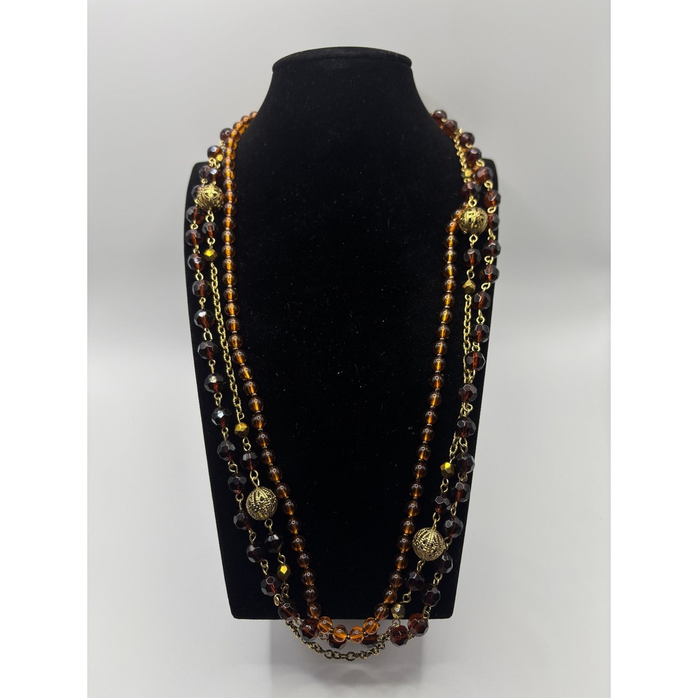 Sonoma‎ Life + Style Multi Strand Beaded Necklace Amber Burgundy Gold Tone 24 In